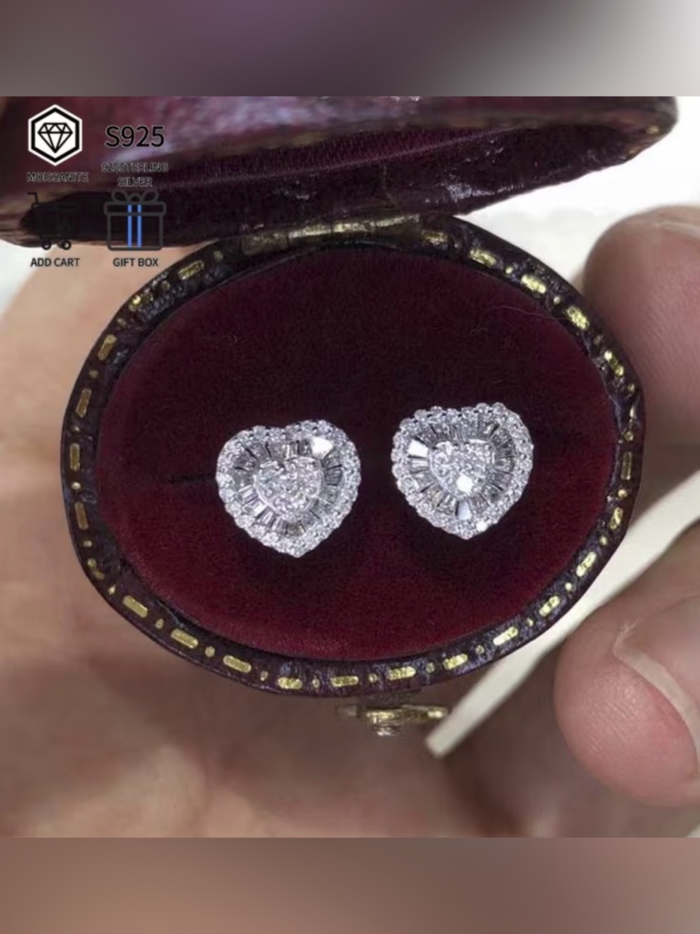 Sterling Silver Heart Halo Stud Mojssanite Earrings